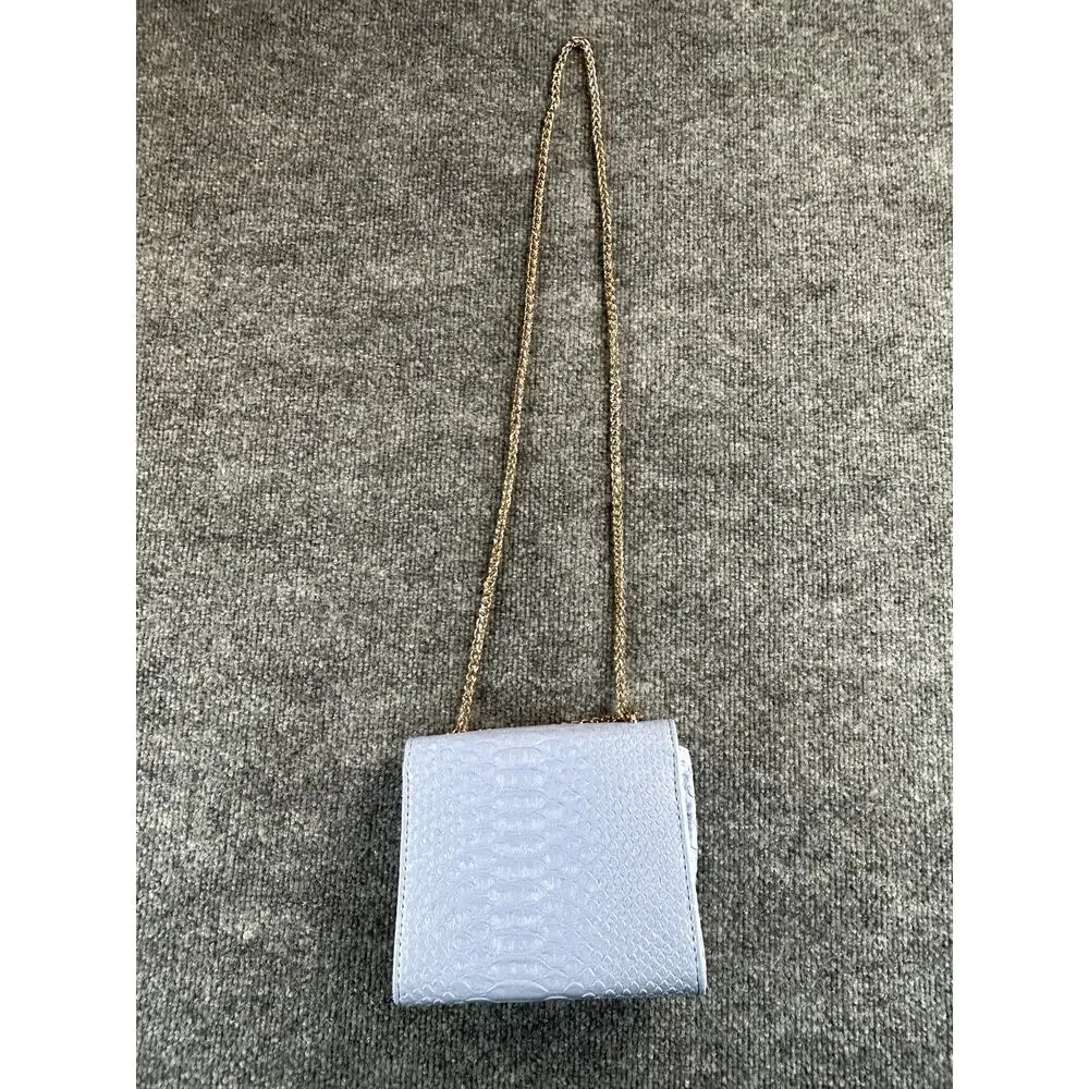 Womens Light Blue Croc Embossed Crossbody Shoulder Bag Gold Chain Purse Small - Picture 2 of 9